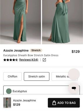 Azazie Eucalyptus Satin Slit Gown